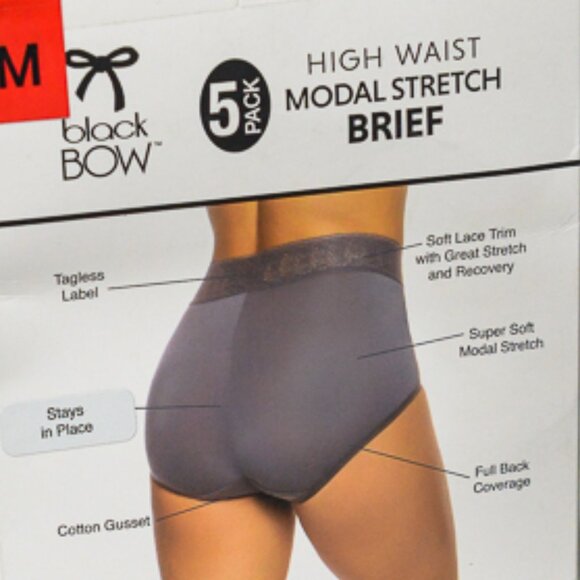 black BOW 5 PACK size M HIGH WAIST MODAL STRETCH BRIEF - Picture 3 of 4